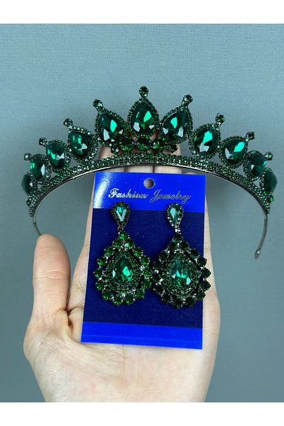 Hayalperest boncuk Green Neri Model Wedding Henna Costume and Shuttle Earring Set
