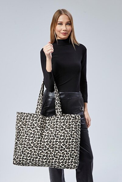 Çınar Bez Çanta Leopar Desen Büyük Boy Çanta