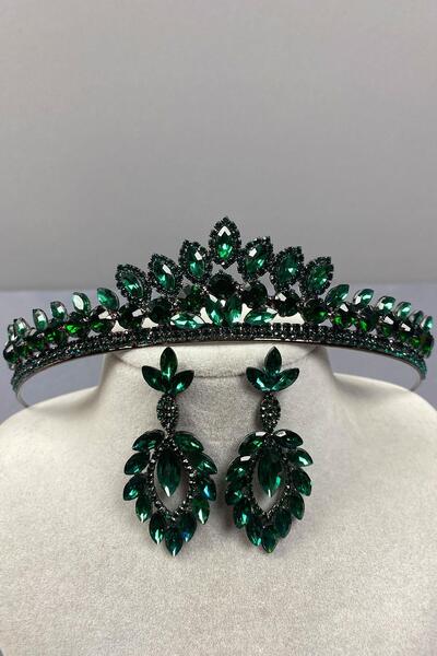 ESPEREST Coroana de henna pentru mireasă Leyn verde și cercei cu pietre preți...
