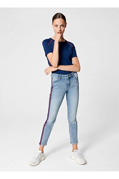 Escada Sport Şerit Detaylı Dar Paça Mavi Pamuklu Jean Pantolon