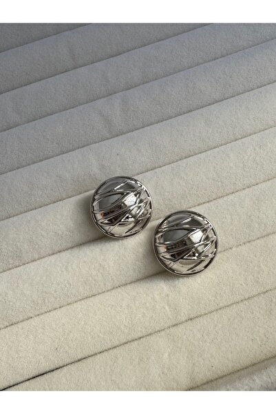 ESMECO Desenli Düğme Küpe Gümüş Renk
