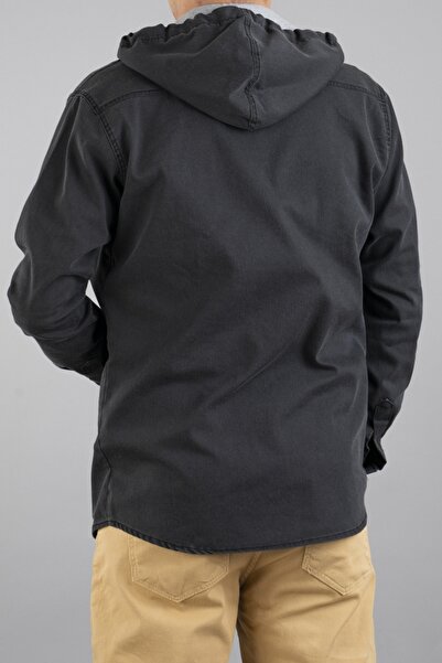 bombe Pánská džínová košile Slim Fit s kapucí, černá