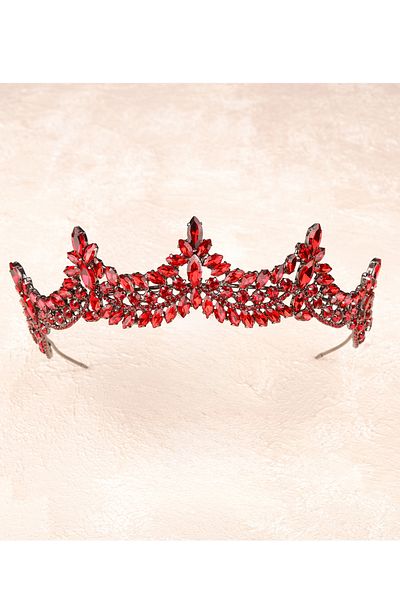 Hayalperest boncuk Crystal Rhinestone Shiny Bridal Princess Crown for Henna Night Queen Costume Crown Burgundy