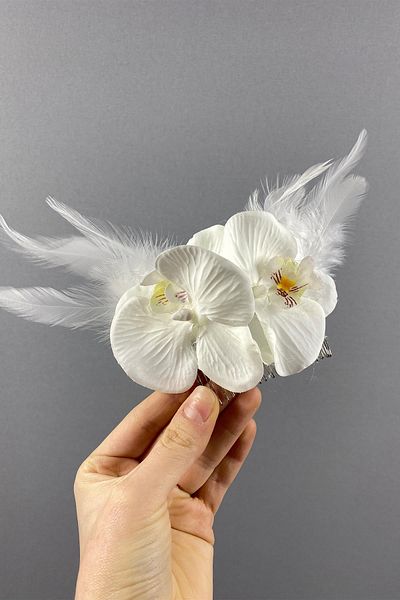 Hayalperest boncuk Outer Shot Hair Clip with Orchid and Feather Combs