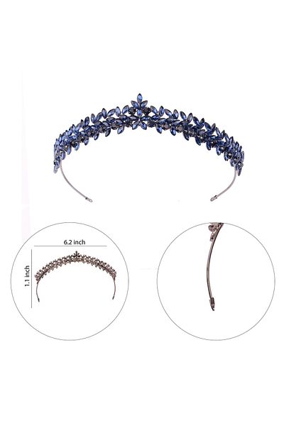 Hayalperest boncuk Crystal Jewelled Flower Patterned Bridal Henna Night Crown for Special Nights Crown Saks Blue