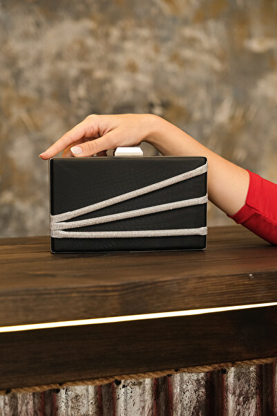 ROZA CANTA Μαύρο Σατέν Γυναικείο Βραδινό Φόρεμα Πέτρινο Τσάντα για Νυφικό