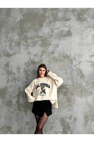 LE CARAMBOLE Pulover de damă, cu imprimeu crem, cu decolteu rotund