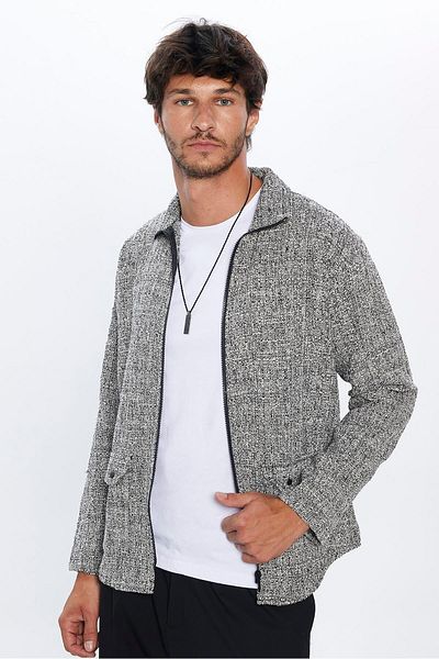 Tudors Unisex Relax Fit Χαλαρή εφαρμογή Χειμερινό μπλουζάκι με μοτίβο ξυλοκόπο σε στυλ γκρι πουκάμισο με γιακά