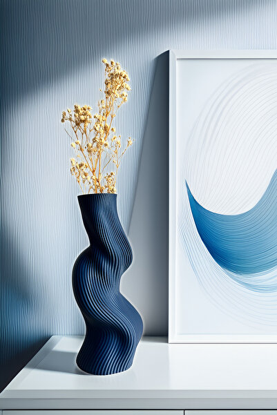 Obaco مزهرية مموجة مزخرفة بخطوط عمودية بسيطة وحديثة من البلاستيك الحيوي مقاس 23 سم