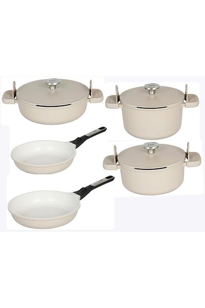 Berghoff Leo Phantom Beige 8 Piece Induction Fireproof Nonstick Aluminum Cookware Pan Set