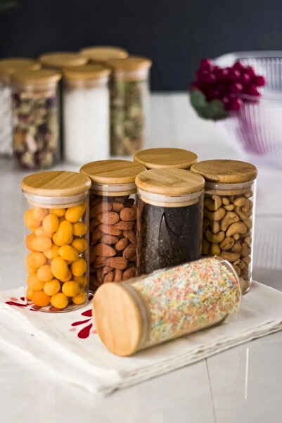 DEZİ Organik Bambu Kapaklı Cam 200 ml 6'lı Baharatlık Takımı