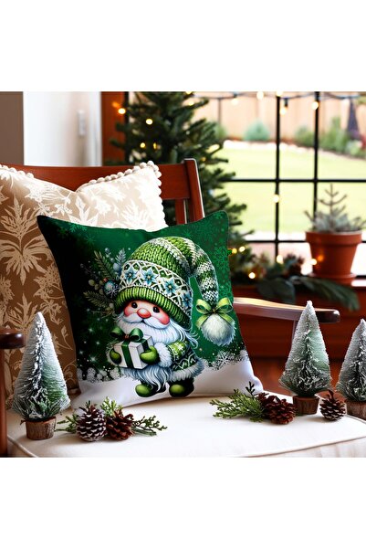 Hayal Dekoratif Újévi témájú zöld háttér törpe mintás készlet 6 db digitális nyomtatott ajándék párnahuzatból