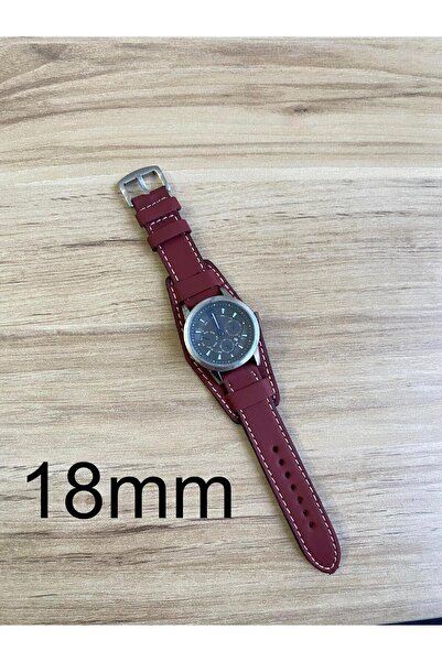 Prizma 18mm Bordo Alttan Derili El Yapımı Siyah Deri Saat Kordonu. Gerçek Deri.