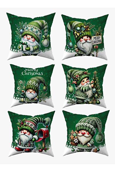 Hayal Dekoratif Újévi témájú zöld háttér törpe mintás készlet 6 db digitális nyomtatott ajándék párnahuzatból