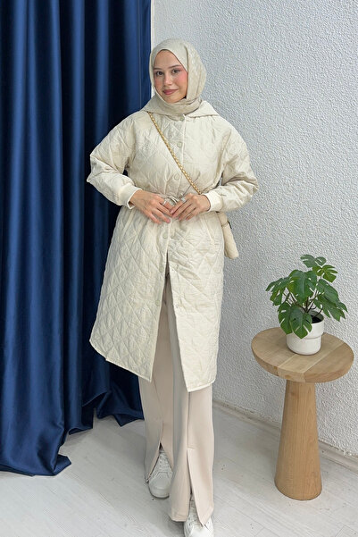 lurex moda Hooded Zippered Quilted Coat