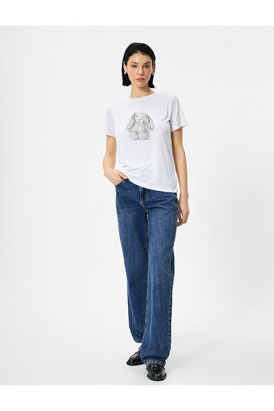 Koton Crew Neck Printed T-Shirt - Short Sleeve, Standard Fit