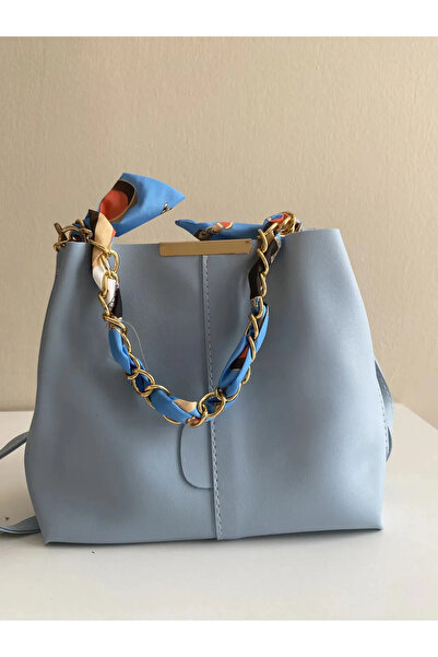 skyyouaccesories Eșarfă albastră pentru femei și accesoriu cu lanț din piele ...