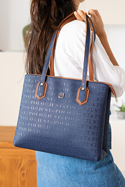 Just Polo JP Navy Blue Tan New Season Large Size 2 Compartment Hand and Shoul...