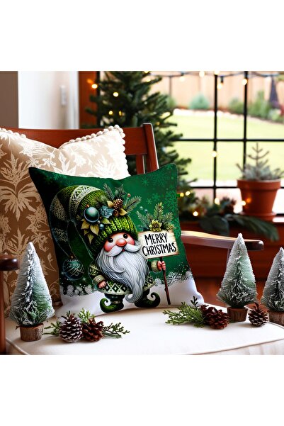 Hayal Dekoratif Újévi témájú zöld háttér törpe mintás készlet 6 db digitális nyomtatott ajándék párnahuzatból