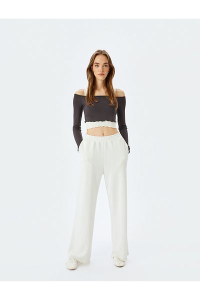 Koton Long Sleeve Tank Top Boat Neck Crop Camisole Slim Fit T-Shirt