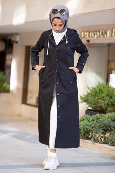 benguen KAPÜŞONLU DÜĞMELİ SPOR KOT KAP Siyah 7563