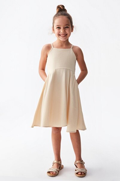 nk kids فستان بناتي مصنوع من القطن 100% على شكل قرص العسل 76503 كريمي