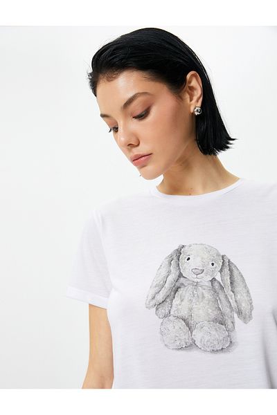 Koton Crew Neck Printed T-Shirt - Short Sleeve, Standard Fit