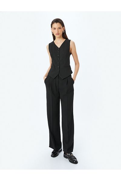 Koton Double Breasted V-Neck Buttoned Blazer Vest