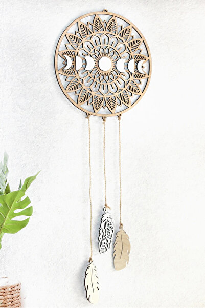 AHWART Ahşap Pleksi Ay Evreli Düşkapanı Duvar Dekoru mdf dreamcatcher