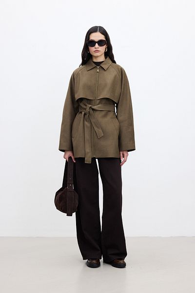 Manuka Jacke aus Wildleder im Trench-Stil – Khaki