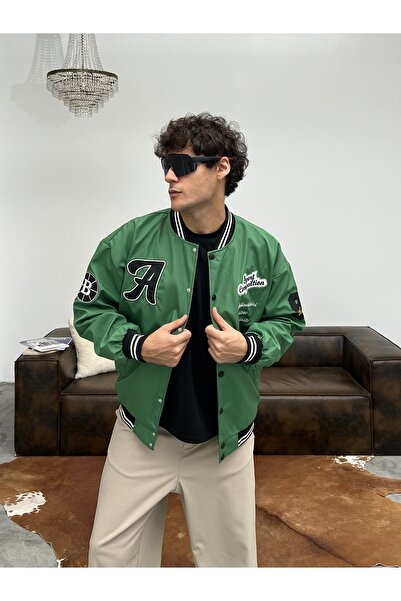 maroni سترة جامعية كبيرة الحجم مطرزة للرجال