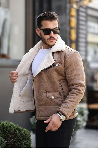 Oliggopol Ανδρικό παλτό Cream Napa Leather Cross Model