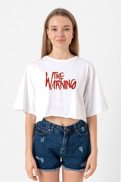 Tshirthane The Warning Logo White Women's Crop Tshirt