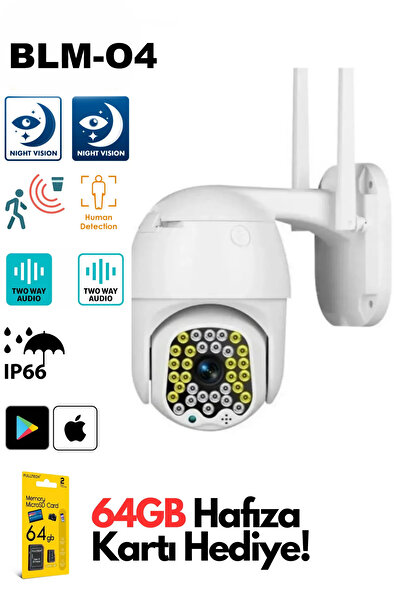 ekovolt Wifi Kontrollü 2 Mp Hd Çözünürlük Çift Ledli Akıllı Ip Kamera Su Gecirmez Kamera