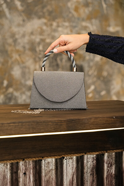 ROZA CANTA Antracit Sa šljokicama Ženska večernja haljina sa kamenim detaljim...