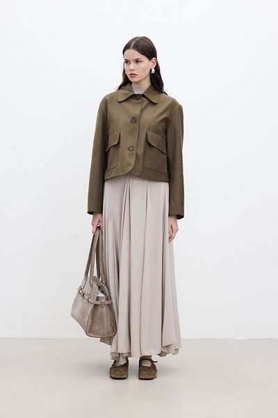 Manuka Kurze Wildlederjacke - SUNI Khaki
