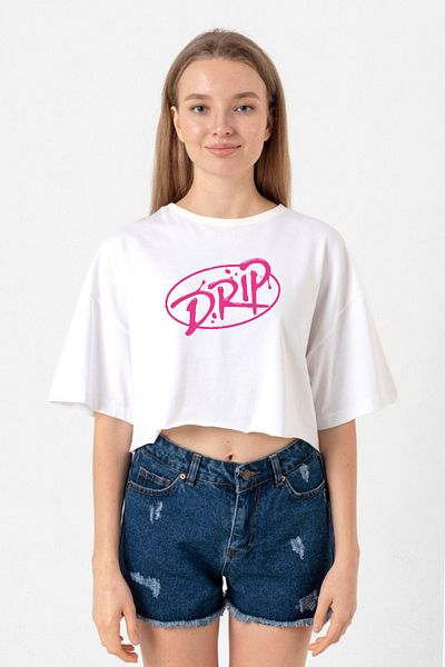 Tshirthane Babymonster Drip White Women's Crop T-Shirt