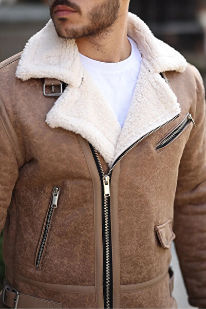 Oliggopol Ανδρικό παλτό Cream Napa Leather Cross Model