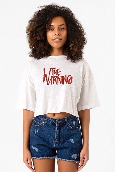 Tshirthane The Warning Logo White Gray Women's Crop Tshirt