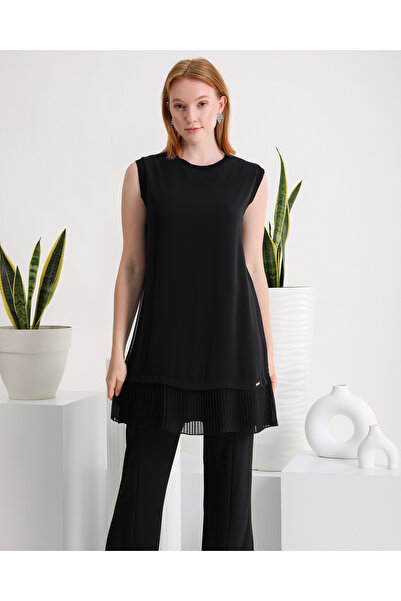 Melisa Boutique By Selma Özkan Kolsuz İçlik, İçi Penye Önü Tüllü Pilesili Siy...