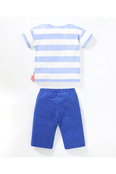 SAPS Rabbit Patched & Striped T-shirt & Printed Bottoms - White & Blue