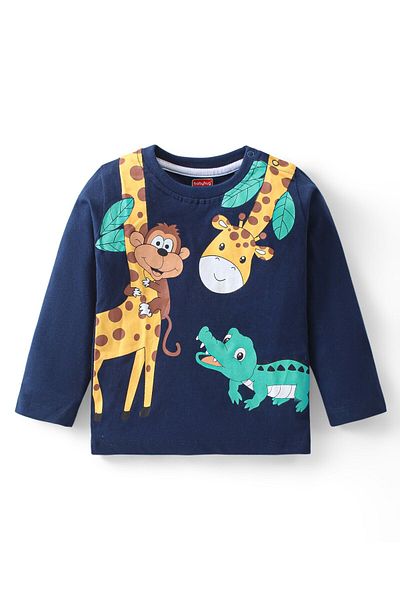 Babyhug - T-Shirt & Lounge Pants Set With Animals Print - Blue & Yellow