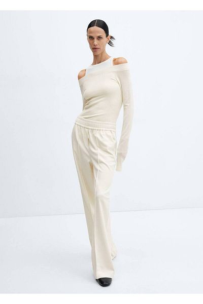 MANGO Woman Elastic waistband wideleg pants