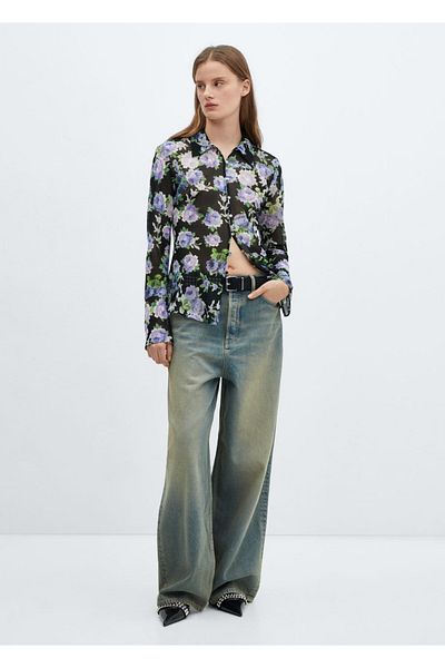 MANGO Woman Patterned Semi Transparent Shirt