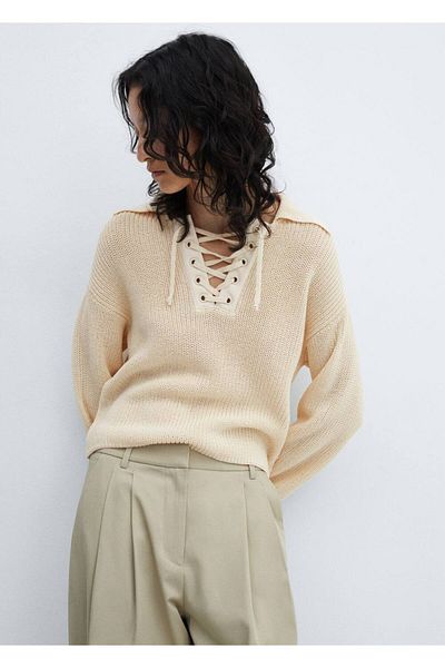 MANGO Woman V-Neck Drawstring Sweater