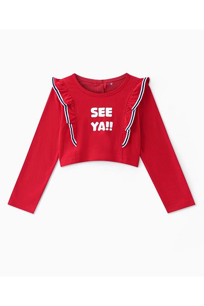 Ollington St. Ollington St.-Cotton Knit Full Sleeves Text Printed Top & Stretchable Denim Pants Set-Red & Indigo