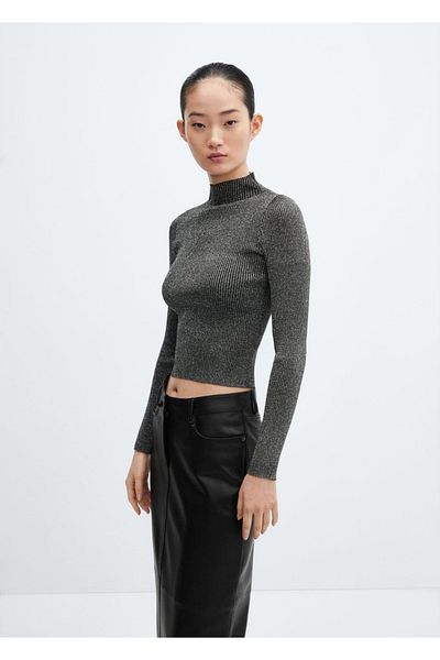 MANGO Woman Perkins Collared Lurex Sweater