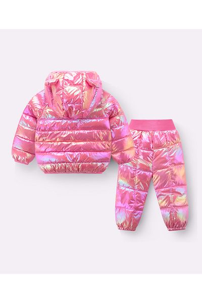 SAPS Full Sleeves Hooded Solid 3D Ears Detail Padded Jacket & Pants/Co-ord Set - Fuchsia