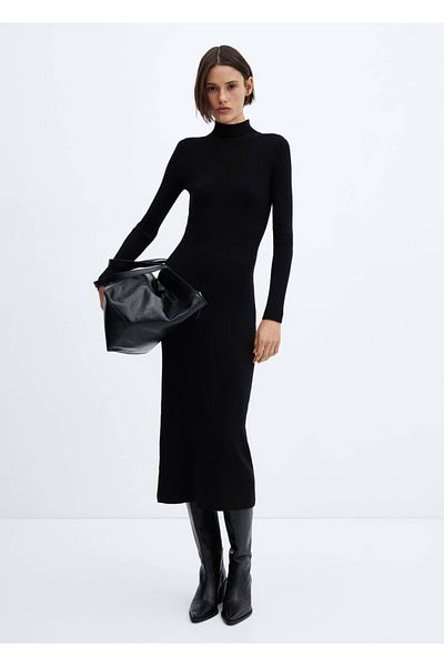 MANGO Woman Perkins collar rib dress