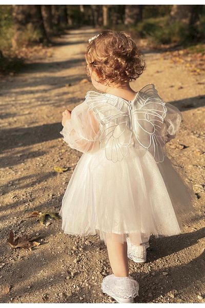 ALYRA Bebeluş Fetiţă Copil Mânecă lungă cu aripi Petrecere de aniversare Nuntă Ocazie specială Tulle Tutu Rochie de prinţesă căptuşită